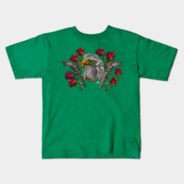 eagle head embroider Kids T-Shirt by Mako Design 